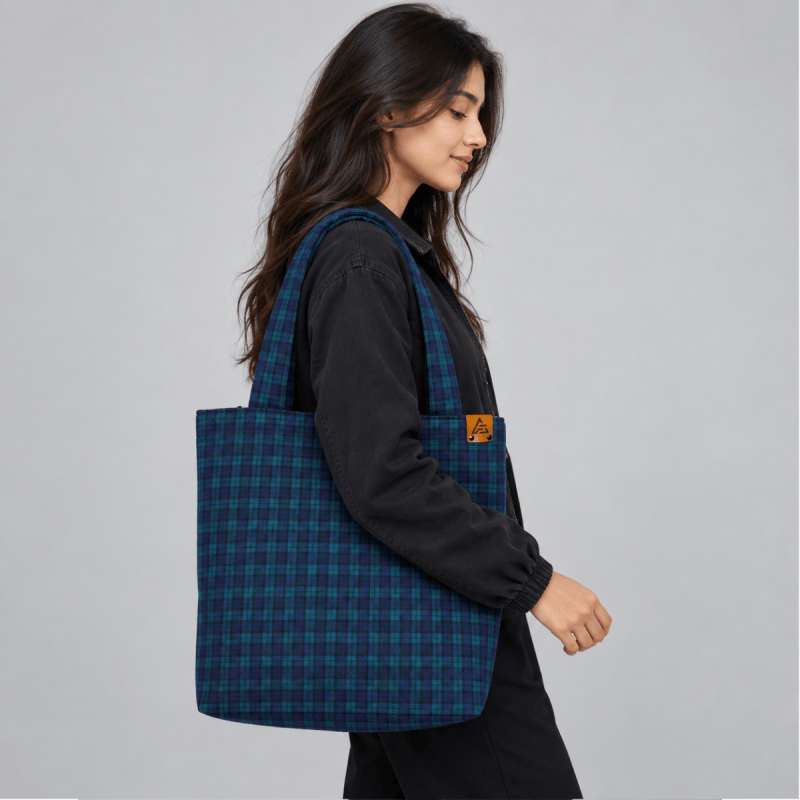 ArtiFacture Prototype Tartan Navy and Teal Bag